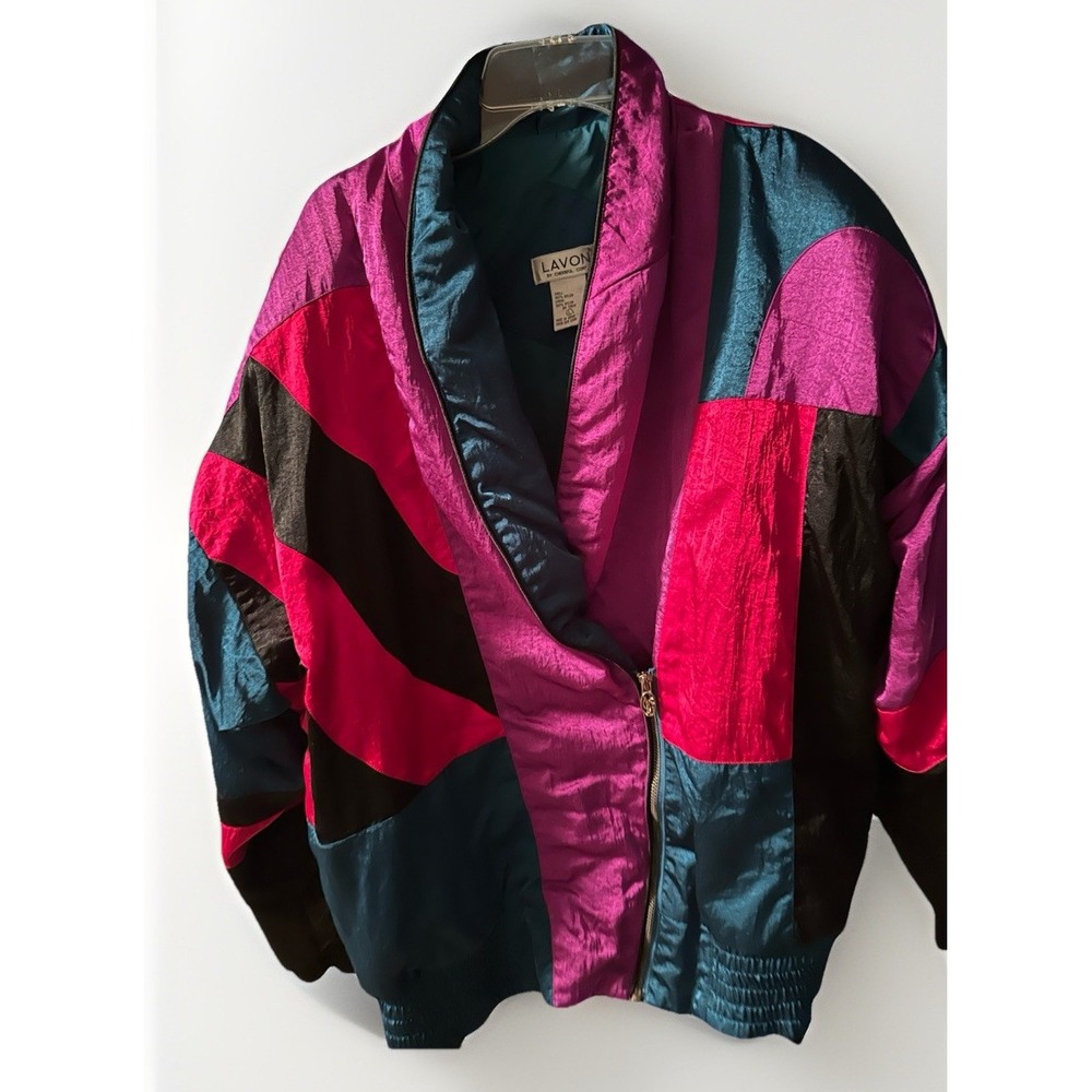 Vintage 1992 Lavon Cheerful‎ Corp Jacket Black Pink Red Windbreaker Womens L